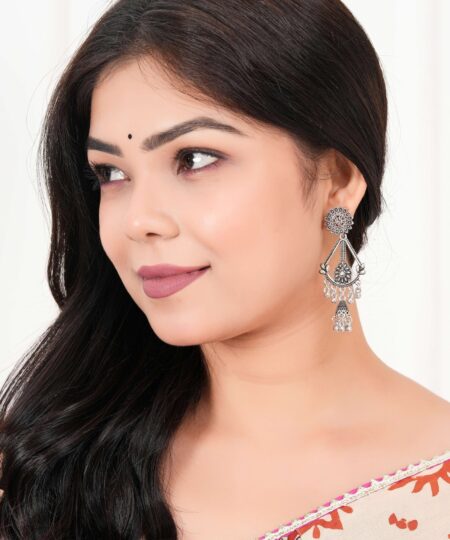 Women's Handmade Traditional Jhumki With Moon Chandbali Design Ethnic Wedding Wear Earrings For Women