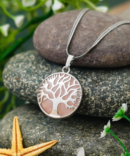Crystal Tree of Life Pendant Simple White crystal Mineral Jewellery for Men Women Pendulum Necklace Family Tree Necklace Tree of Life Gemstone Rose Quartz