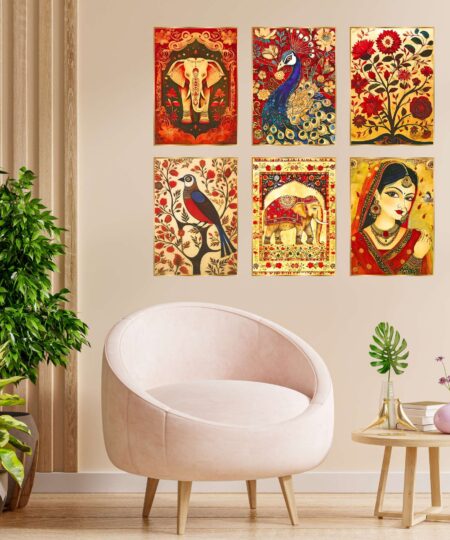 Set of Six Wall Paintings for Wall Dacoration Golden Framed Wall Paintings for Living Room & Bedroom Wall Art for Home Decoration & Office Wall Décor (13x10 inch CH-GD6-8)