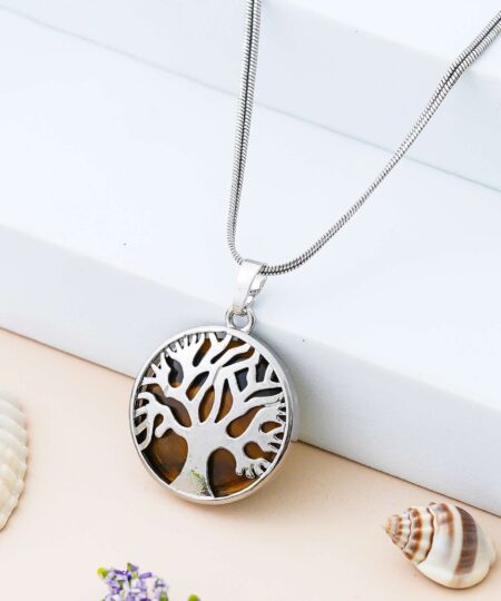 Crystal Tree of Life Pendant Simple White crystal Mineral Jewellery for Men Women Pendulum Necklace Family Tree Necklace Tree of Life Gemstone Tiger Eye