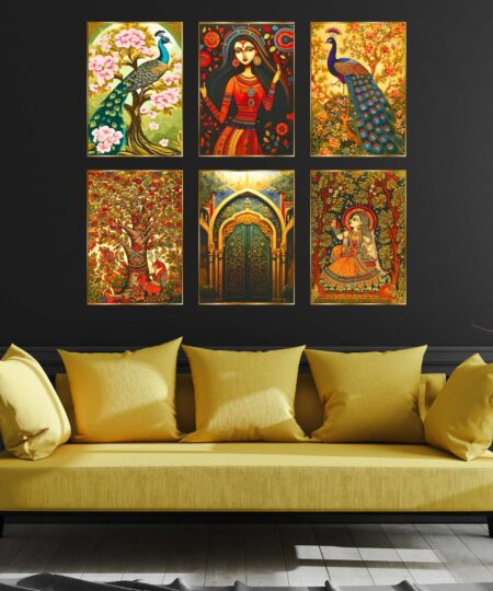Set of Six Wall Paintings for Wall Dacoration Golden Framed Wall Paintings for Living Room & Bedroom Wall Art for Home Decoration & Office Wall Décor (13x10 inch CH-GD6-2)