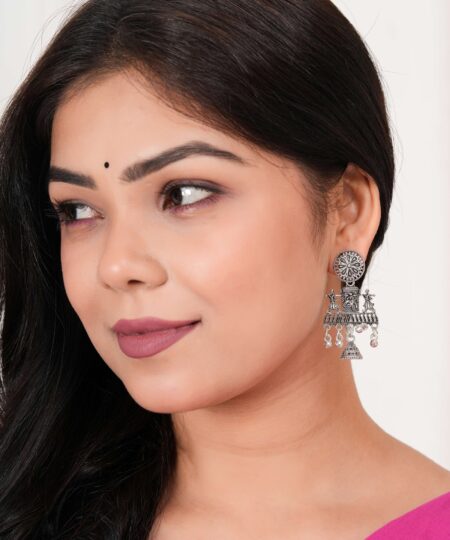 Women's Indian Traditional AZ838-OXidised Silver Earrings For Women | Doli Wedding Theme Jumka Wedding Wear