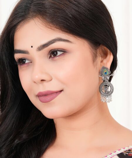Earrings For Women AZ838-OXidised Traditional Radha Krishna | Silver Beads Ethnic Jhumka/Jhumki