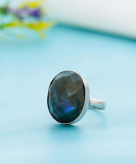 Arts Crystal Products Natural Labradorite Ring Set for Women,Vintage Joint Knuckle Stackable Rings Oval Gemstone Ring