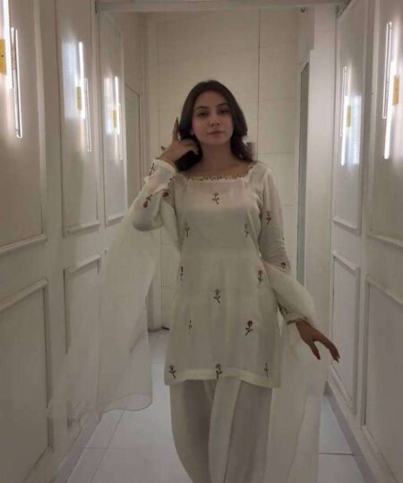 Women's Raw Silk Floral Printed Straight Kurti With Salwar and Dupatta Set