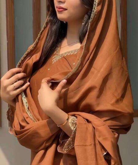 Women's Georgette Sequence Moti Work Straight Kurti With Salwar and Dupatta Set