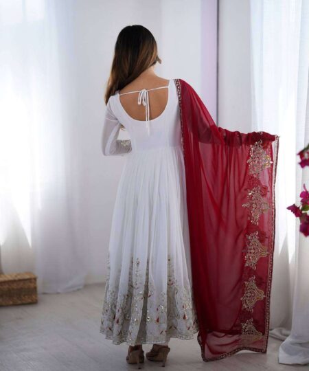 Women's Georgette Embroidery Sequence Work Anarkali Kurti With Dupatta Set