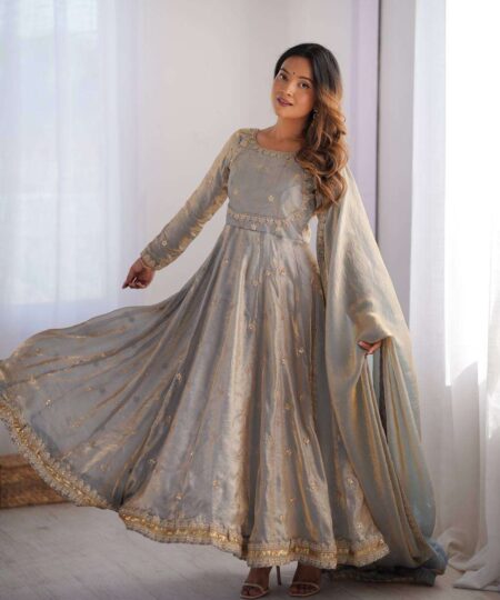 Women's Fandy Silk Coding with Sequnce work Long Anarkali Kurti Gown With Dupatta