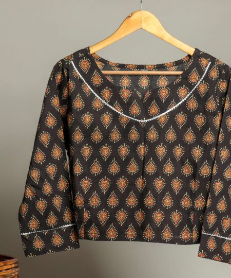 Handmade Block Print Cotton for Women ? Ethnic Floral Printed Top with Long Sleeves