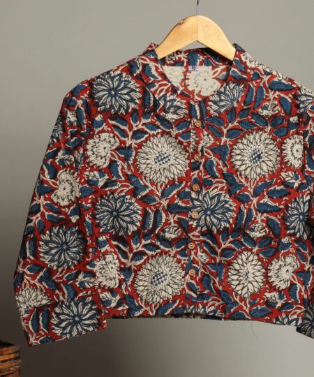 Handmade Block Print Cotton for Women ? Ethnic Floral Printed Top with Long Sleeves