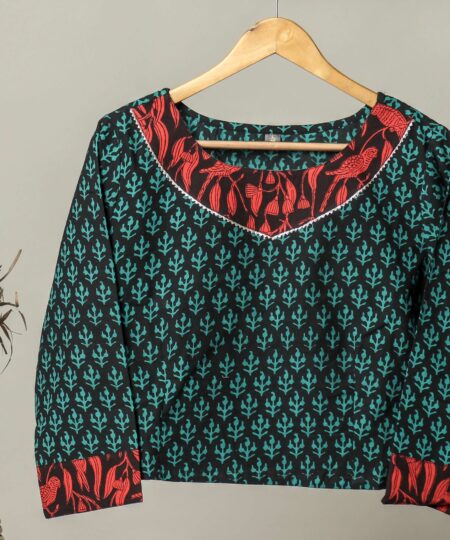 Handmade Block Print Cotton for Women ? Ethnic Floral Printed Top with Long Sleeves