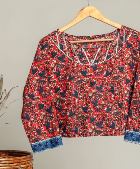 Handmade Block Print Cotton for Women ? Ethnic Floral Printed Top with Long Sleeves