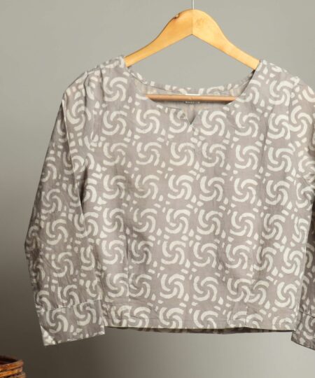 Handmade Block Print Cotton for Women ? Ethnic Floral Printed Top with Long Sleeves