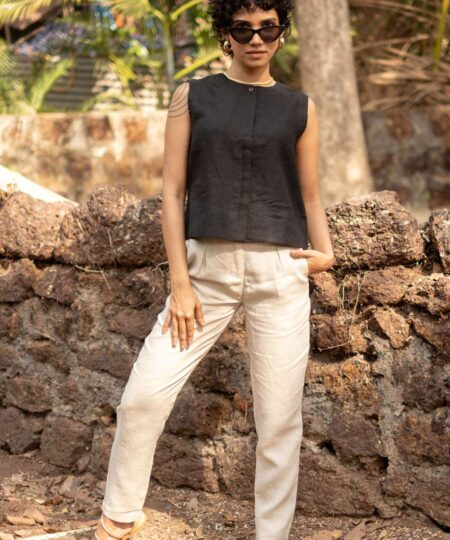 Women's Cotton Solid V Neck Sleeveless 2 Piece Outfit Loose Tank Top and Wide Leg Palazzo Pants Sets cord set ( Black )