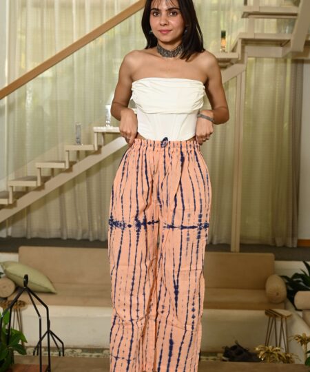 Red Cotton Pants with Pink Floral Print ? Elastic Waist & Pockets"