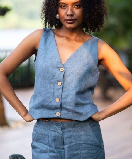 Women's Cotton Solid V Neck Sleeveless 2 Piece Outfit Loose Tank Top and Wide Leg Palazzo Pants Sets cord set ( Danim )